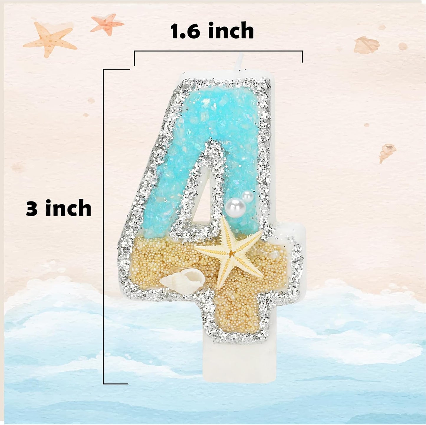 Birthday Candle for Cake, Beach Starfish Sequins Candles, 2.76 inch Cake Topper Decoration for Birthday Party (Number 24)