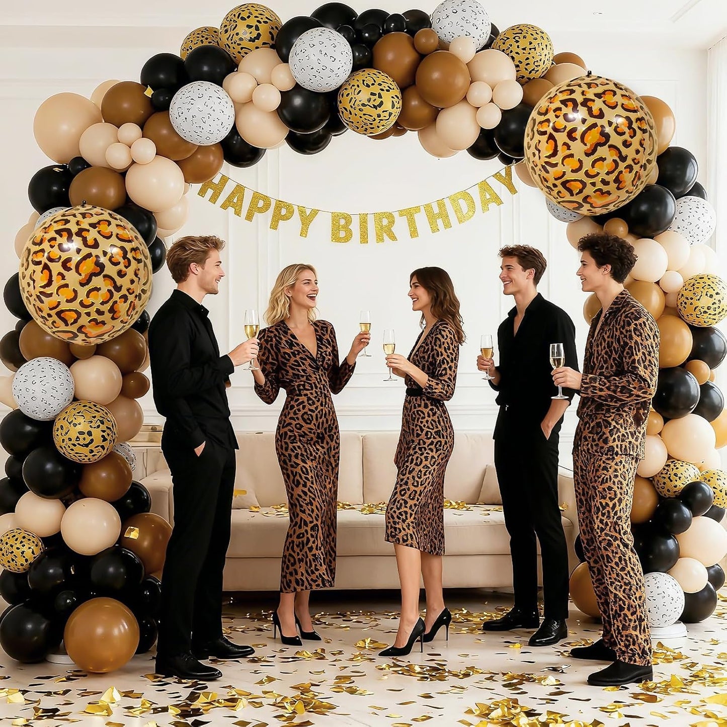 Cheetah Print Balloon Arch Kit, Black Brown White Leopard Theme Balloons Garland Jungle Safari Animal Party Decorations, Black Coffee Nude Balloon for Baby Shower Cheetah Birthday Decorations
