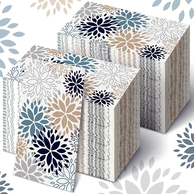 Karenhi 200 Pcs Floral Hand Paper Towel 2 Ply Dahlia Flower Guest Napkins Spring Guest Paper Napkins for Bathroom Disposable Hand Towels for Wedding Bridal Baby Shower Birthday Party