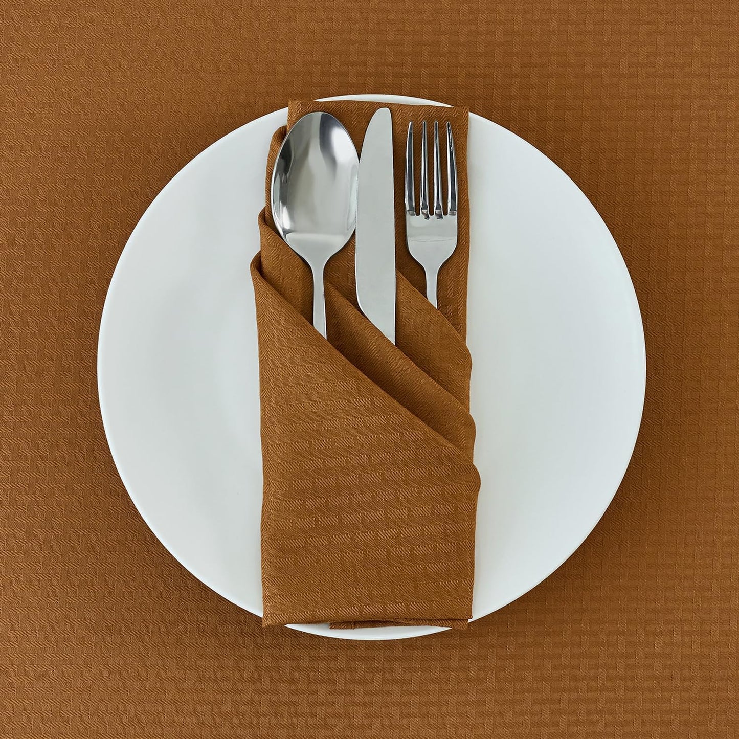 maxmill Fall Cloth Napkins 20 x 20 Inch Weaved Texture Design Soft Comfortable Luxury Serviette for Harvest Thanksgiving Family Dinners Weddings Parties and Banquets Set of 4 Pieces, Amber