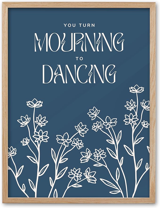 EcoHest OAK Wood Framed Wall Art, 12x16in Psalm 30:11 Mourning To Dancing Bible Verse Christian Wall Art, Modern Blue Bedroom Decor For Living Room Bathroom Christian Merch Gift 1Pack