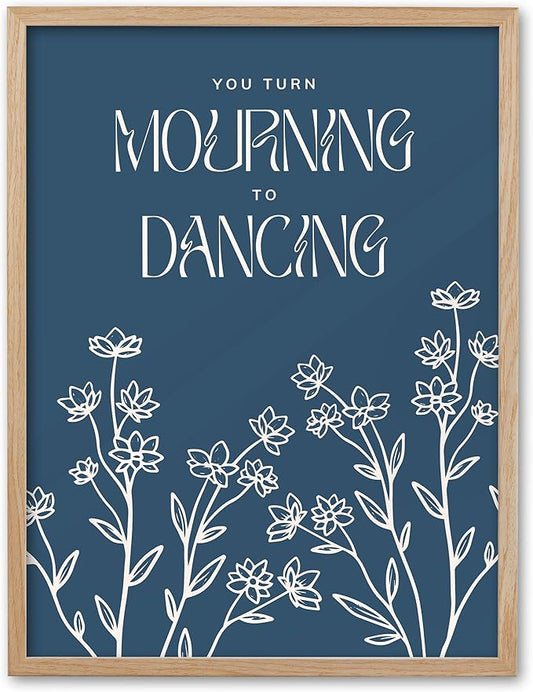 EcoHest OAK Wood Framed Wall Art, 12x16in Psalm 30:11 Mourning To Dancing Bible Verse Christian Wall Art, Modern Blue Bedroom Decor For Living Room Bathroom Christian Merch Gift 1Pack
