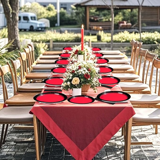Grencian 200Pcs Red and Black Party Decorations Valentine's Day Red and Black Plates and Napkins Disposable Tableware Set for Graduation Birthday Wedding Valentine's Day Party Supplies, Serves 50