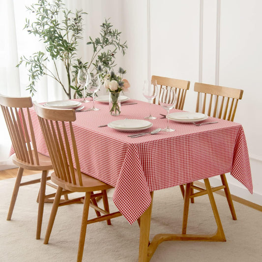 maxmill Checkered Rectangular Tablecloth Water Resistance Antiwrinkle Spillproof Heavy Weight Soft Gingham Plaid Table Cloth for Banquet Christmas Party Holiday Dinner, 60 x 104 Inch Red White