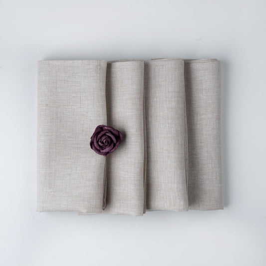 D'Moksha Homes Light Natural Linen Napkins 18 x 18 Inch - 100% Pure Linen Cloth Washable Dinner Napkins Set of 4 for Fall, Autumn and Halloween