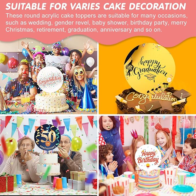 Jetec 2 Pieces 5 Inch Acrylic Cake Topper Blank Round Clear DIY Birthday Cake Topper for Personalized Custom Wedding, Birthday Festival Party Decorations