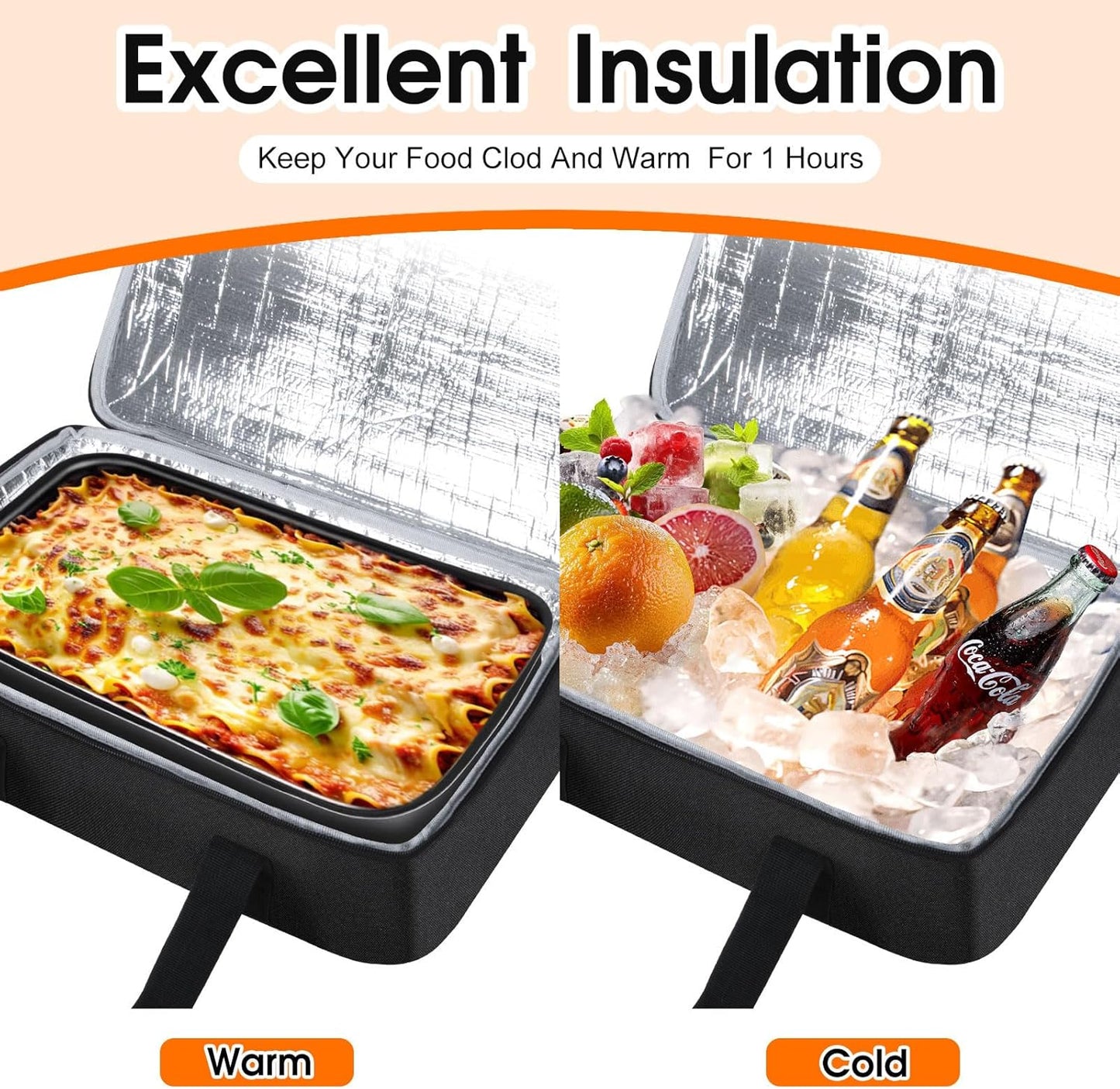 Insulated Casserole Carrier, Portable Casserole Carrier for Hot or Cold Food Lunch Tote Warmer or Cooler Bag, Lasagna Lunch Bag for Potluck Parties- Fits 9" x 13" Baking Dish-Black