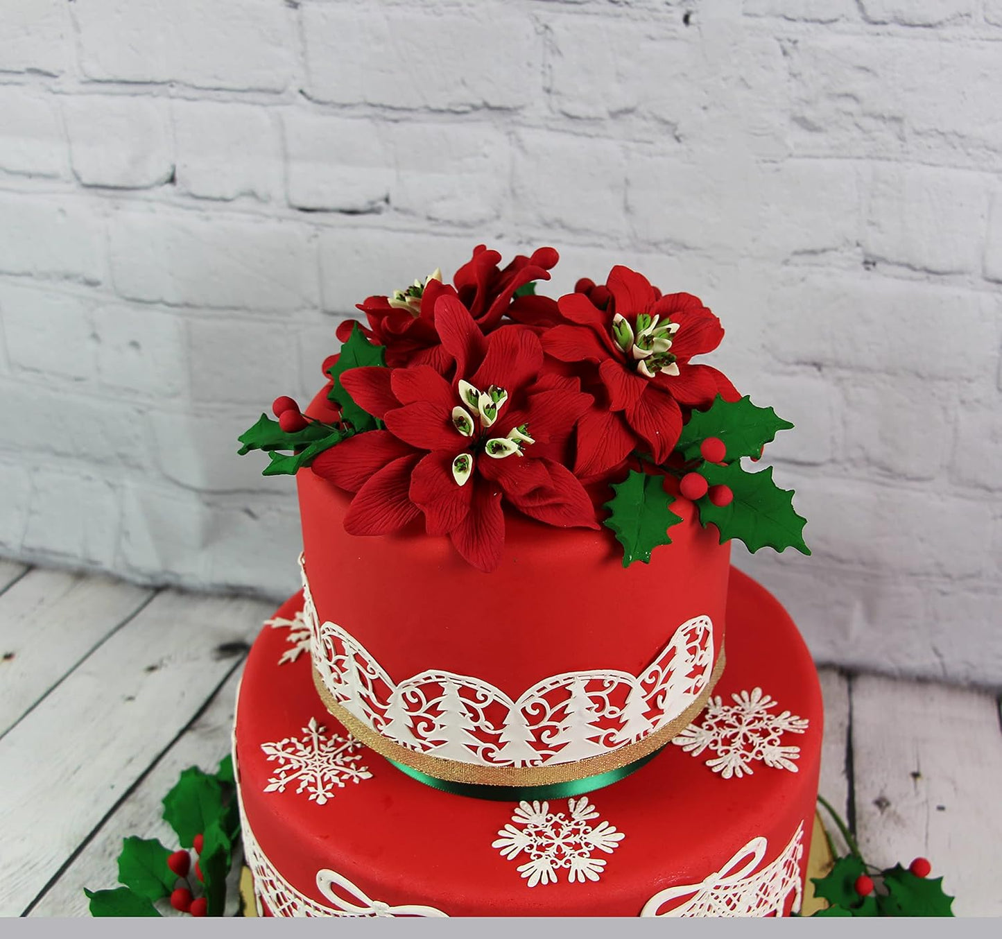 Global Sugar Art Small Poinsettia Christmas Kit Sugar Cake Flowers & Holly Leaf Sprays, 3 Piece set by Chef Alan Tetreault. Christmas & Holiday Cakes, Yule Logs & Gingerbread Houses