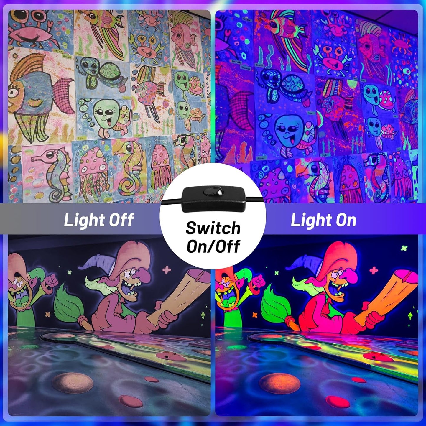 120W Waterproof LED Black Lights, 4 Pack Black Light Bar with 10Ft Cable and On/Off Switch, IP66 Indoor/Outdoor Blacklight for Neon Glow Party, Body Paint, Fluorescent Reactive, Back Yard