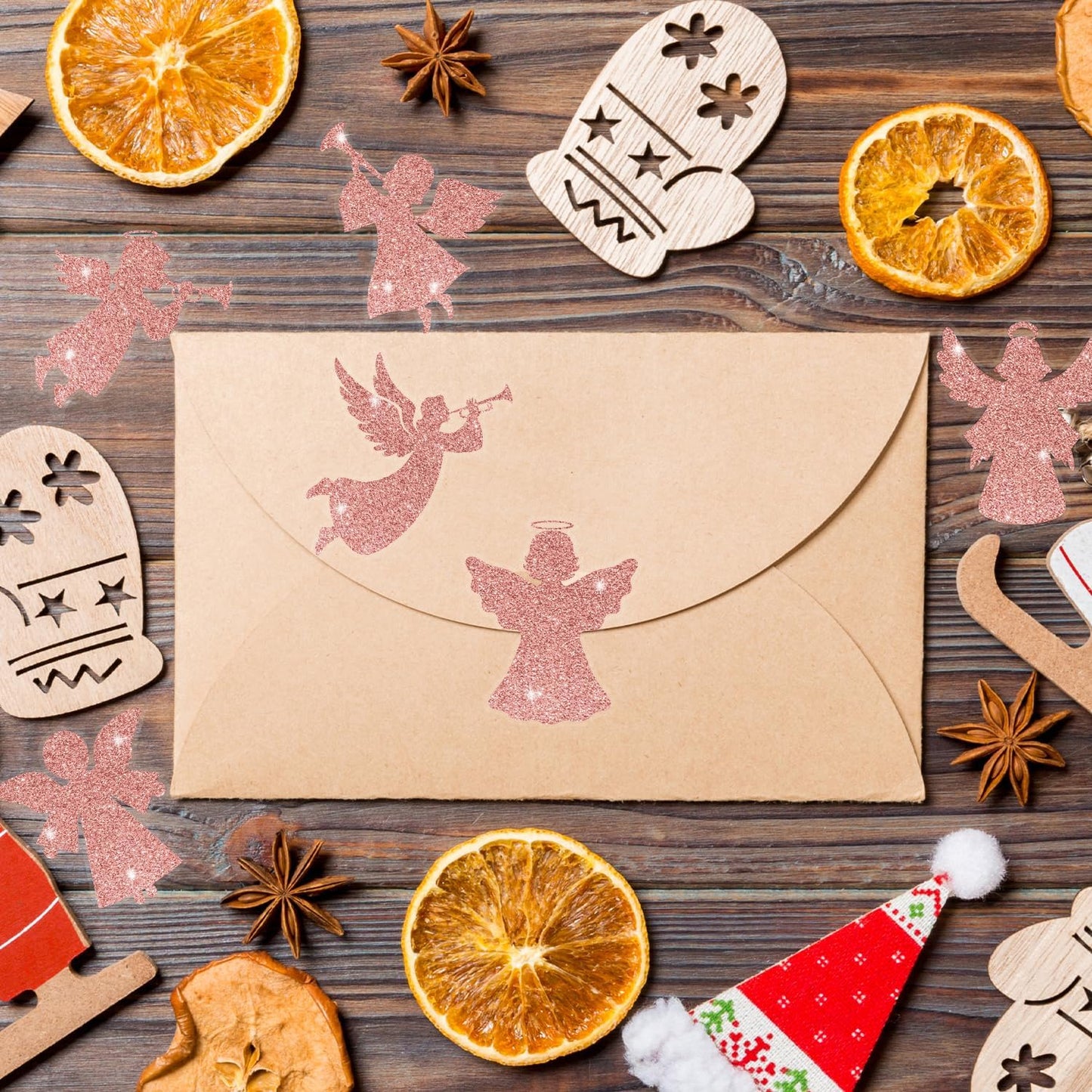 Rose Gold Angel Stickers - 2 Rolls 16 Christmas Foil Angel Designs Waterproof Holiday Decorations for Gift Wrapping, Scrapbook, Kids Crafts, Party Favors, Glass Windows & Laptop Decor