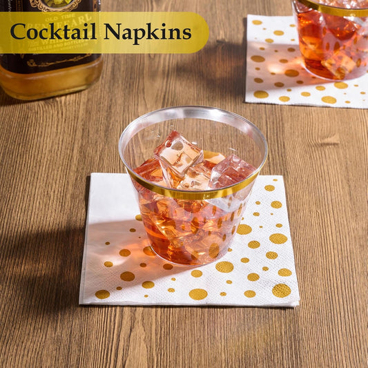 Vplus 100 Pack Cocktail Napkins Paper, 3-Ply Beverage Napkins, Disposable Gold Square Napkins, Perfect for Restaurant, Event, Bar, Wedding, Baby Shower and Birthday Party