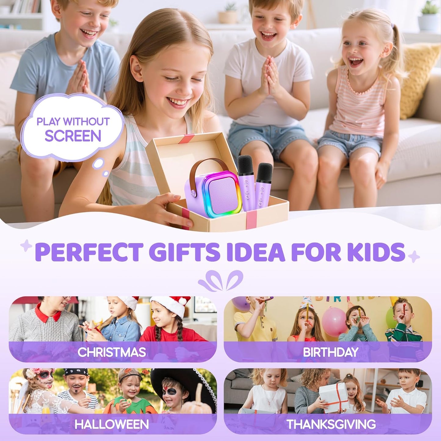 Mini Karaoke Machine for Kids, 2025 TOP Toys Christmas Birthday Gifts Ideas for Girls Ages 4, 5, 6, 7, 8, 9, 10, 12+ Years Old, Portable MP3 Player with 2 Wireless Mics for Party