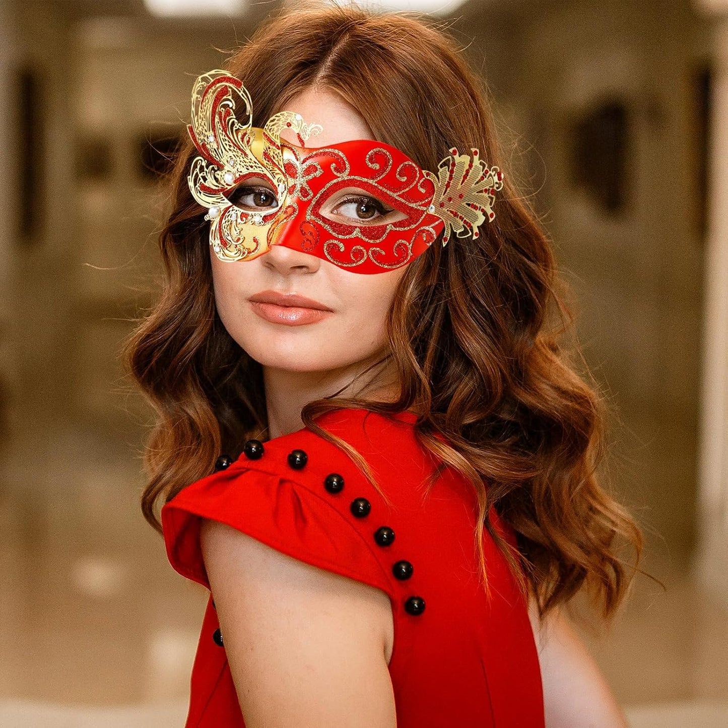 2025 New Red Venetian Masquerade Mask for Women-Peacock Rhinestone Masquerade Party Mask- Mascarade Masks for Women Butterfly -Perfect for Mardi Gras, Halloween Parties, Costume Party, Carnivals
