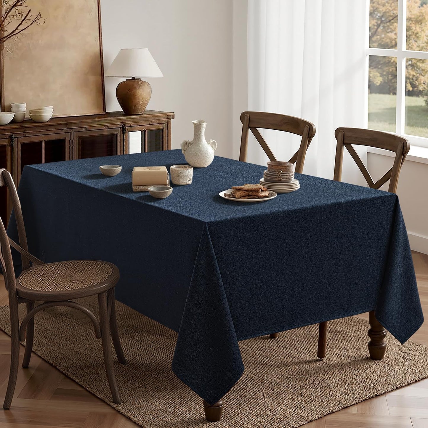 MIULEE Navy Blue Linen Tablecloth 60x84 Inch Rectangle Table Cloth Waterproof,Stain Resistant & Wrinkle Resistant for Dining Party Wedding