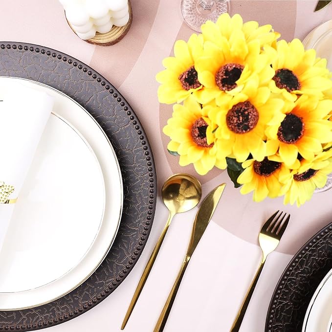 Brown Chargers for Dinner Plates with Beaded, Set of 12 Plastic Bulk Wedding Charger Plates for Thanksgiving, Christmas, Holiday Party Table Setting.