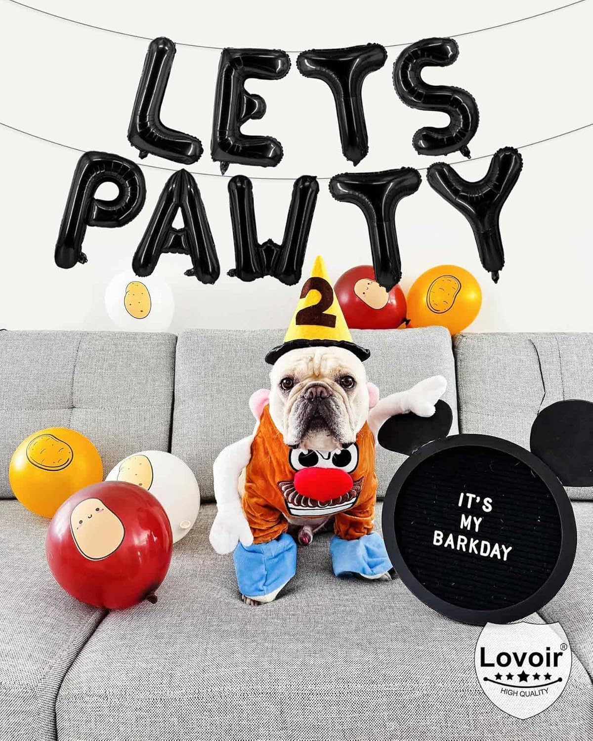 9 Pcs Lets Pawty Balloons Banner 16 Inch, Dog Cat Pet Birthday Letters Sign Lets Pawty Balloons Happy Birthday Banner for Pet Dog Cat Party Supplies Decorations (Black)
