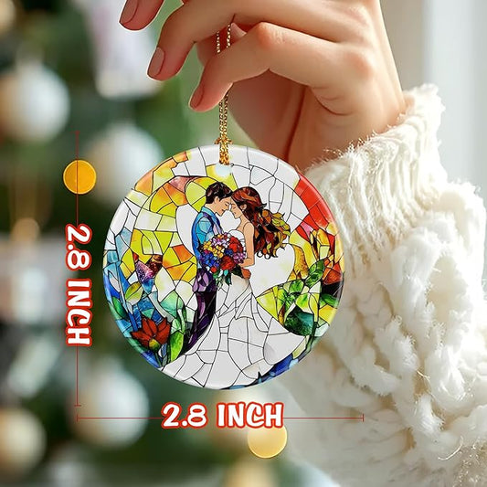 Romantic Couple Wedding Ornament, Dog Christmas Ornament – Christmas Tree Decor, Holiday Decoration, Stocking Stuffer, Festive Gift Idea, Gifts for Newlywed, Married Couple, Romantic Partner