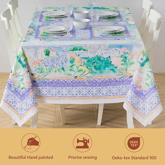 Maison d' Hermine Premium Table Cloth Rectangle Table 100% Combed Cotton 120 x 70 Inches Tablecloth Reusable Decorative for Dining Room, Farmhouse, Home, Party, Festive & Wedding - Luberon