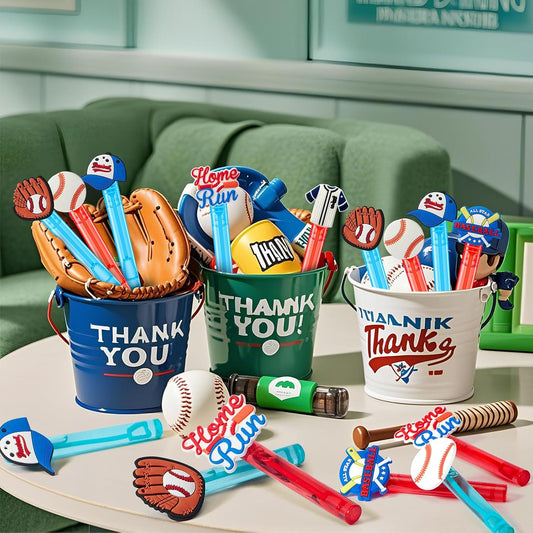 Winrayk Baseball Party Favors, 24Pcs Baseball Themed Mini Bubble Wands for Kids Bubbles Bulk with Detachable Topper (6 Styles), Birthday Gift Classroom Prizes Girl Boys Sports Goody Bag Stuffer Supply