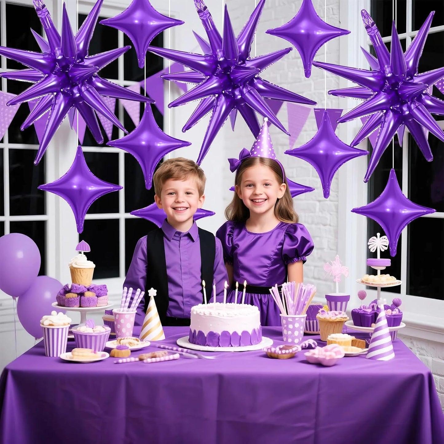Purple Star Balloon,6Pcs 22Inch Explosion Star Balloons and 10Pcs 10Inch Four Angle Balloons Kit for Halloween Birthday Anniversary Graduation Baby Shower Wedding Party Decorations
