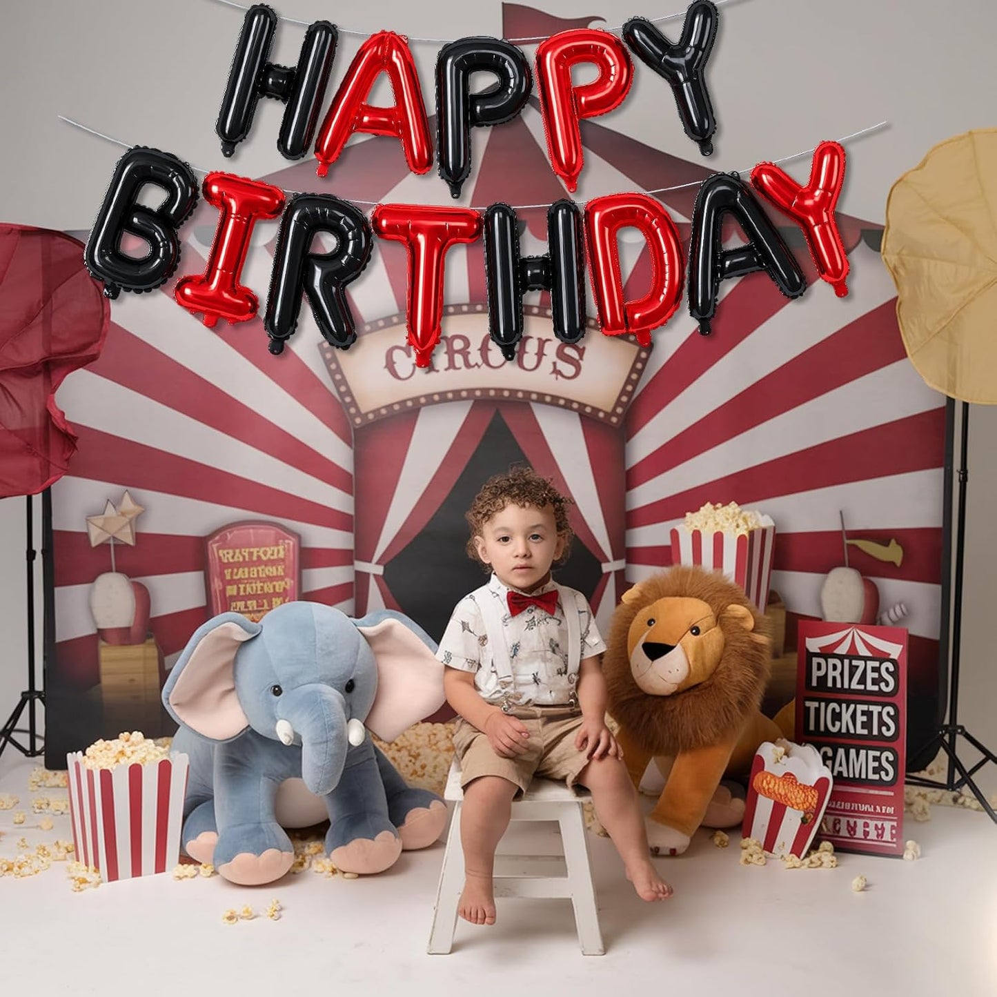 Happy Birthday Banner - 16 Inch Foil Red and Black Balloons, Self Inflating Letter Balloons for Boys Girls Party Decorations Supplies