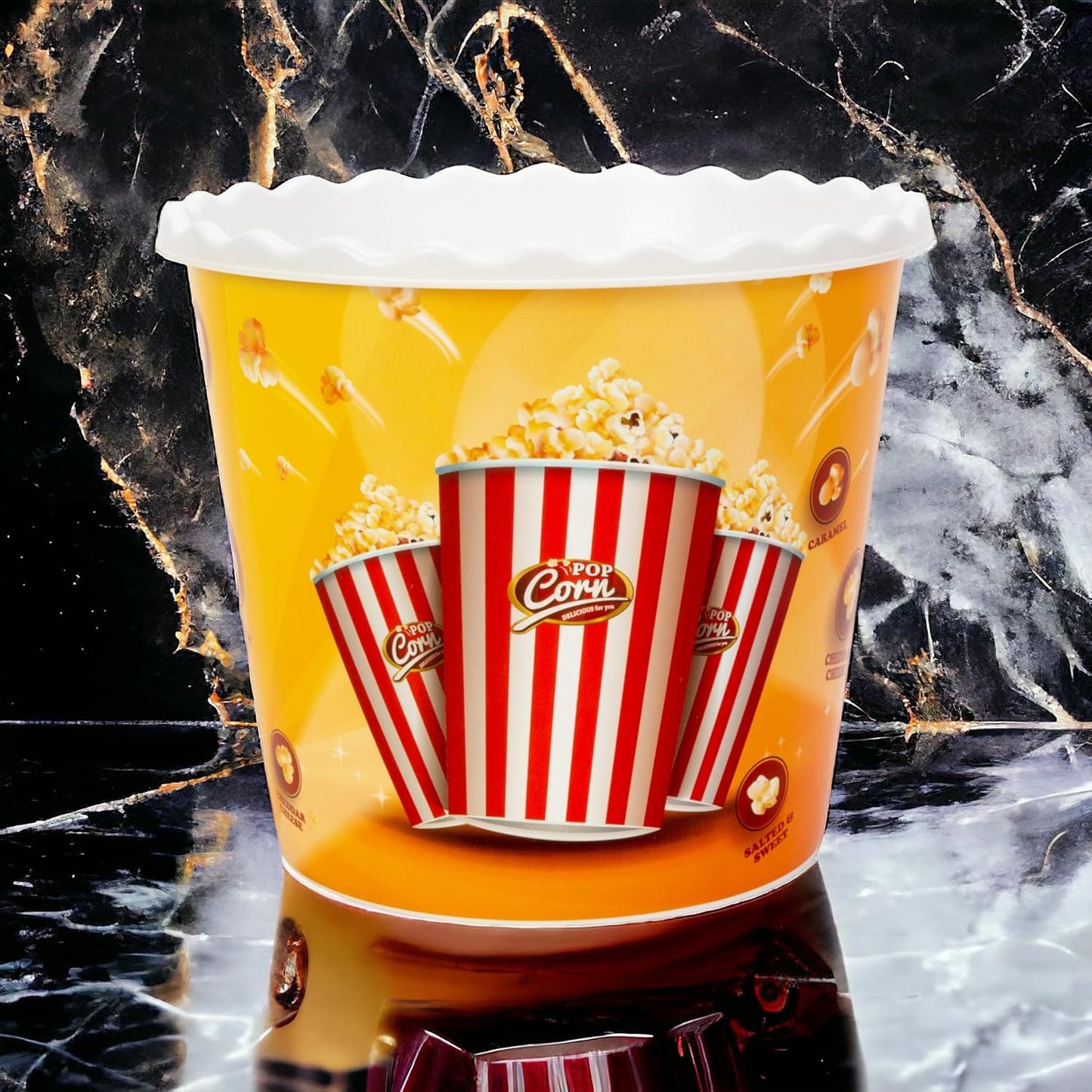 Modern Style Reusable Plastic Popcorn Box/Popcorn Containers/Popcorn Bowls Set for Movie Theater Night - (BPA Free - 4 Pack - 75 oz) (Popcorn Mix D)