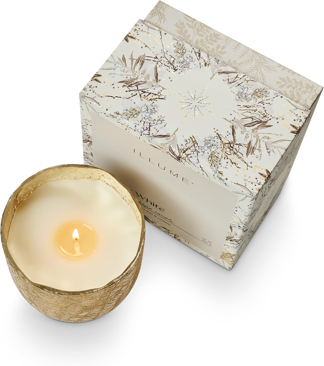 ILLUME Large Boxed Crackle Glass Candle, Winter White