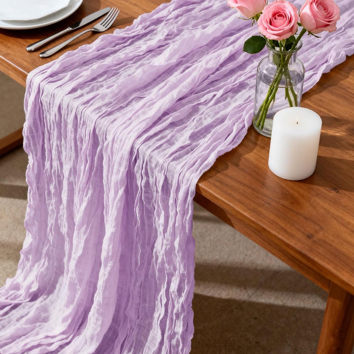 12 Pack Beige Cheesecloth Table Runners 35 x 118 Inch – Rustic Boho Gauze Table Runner for Wedding Arch, Party Decoration, Bridal Shower, Reception, Farmhouse Dining Decor