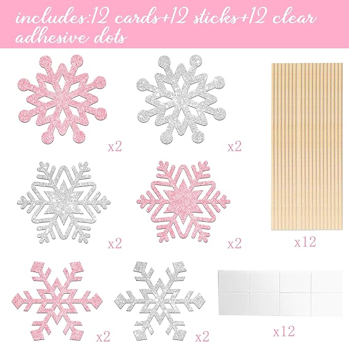 Frozen Party Snowflake Centerpiece Sticks Glitter Winter Wonderland Decorations 12PCS Snowflake Table Topper Centerpieces for Thanksgiving Christmas Birthday Party Supplies