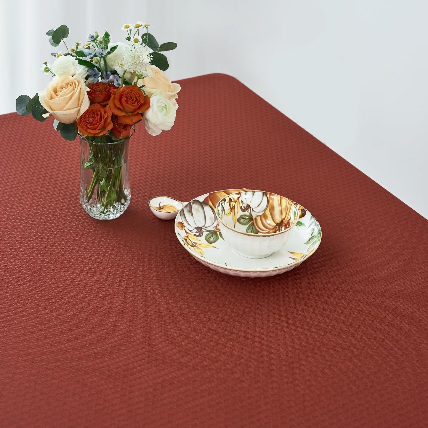 maxmill Weaved Texture Rectangular Tablecloth Water Resistance Spillproof Soft Fall Table Cloth for Dining Room, Thanksgiving Parties and Halloween Holiday Dinners, 70 x 120 Inch, Rustic Brick