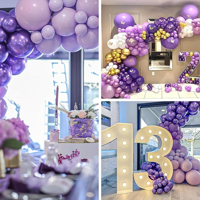 PartyWoo Purple Balloons, 140 pcs Lilac and Metallic Purple Balloons Different Sizes Pack of 18 Inch 12 Inch 10 Inch 5 Inch for Balloon Garland Balloon Arch as Birthday Decorations, Party Decorations