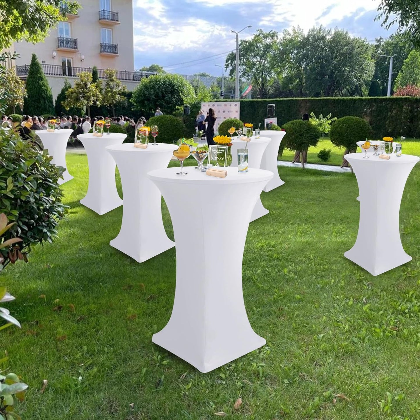 Cocktail Table Covers-Spandex Round High Top Table Cloths 8 Pack 32x43 Inch-White Stretch Fitted Bar Tall Tablecloth for Pub Bistro Highboy Party Event Banquet Height Folding Satnding Tables