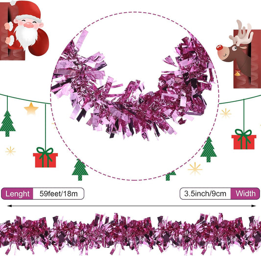 Dingion 59 Feet Christmas Tinsel Garland Metallic Twist Ornaments Hanging Glitter Xmas Garland for Christmas Tree Indoor Outdoor Decoration Party Supplies