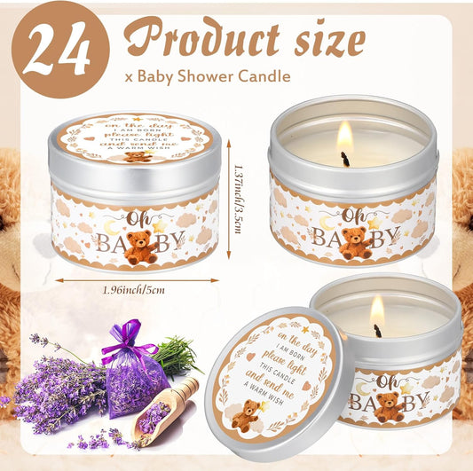 MTLEE 24 Pcs Bear Baby Shower Party Favors Candles Lavender Scented Baby Shower Favors for Guests Rustic Tealights Candles Gender Reveal Return Gifts Girl Boy(1.2 Oz, Brown)