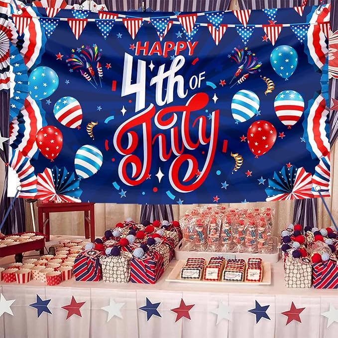 Large 4th of July Decorations Banner Outdoor Patriotic Memorial Day Independence Day Flag71x44 Inch, Flag Day Yard Sign Bunting Background for Photography for Indoor Home House Decor Party Supplies