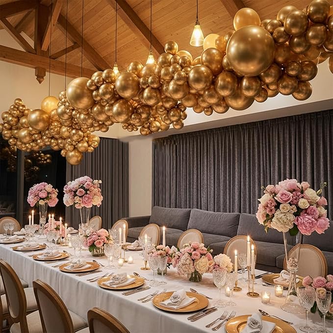 Gold Metallic Chrome Latex Balloons 100 Pack 12 Inch Gold Round Balloons for Baby Shower Wedding Valentines Day Anniversary Graduation Golden Birthday Bridal Shower Retirement Casino Party Decorations