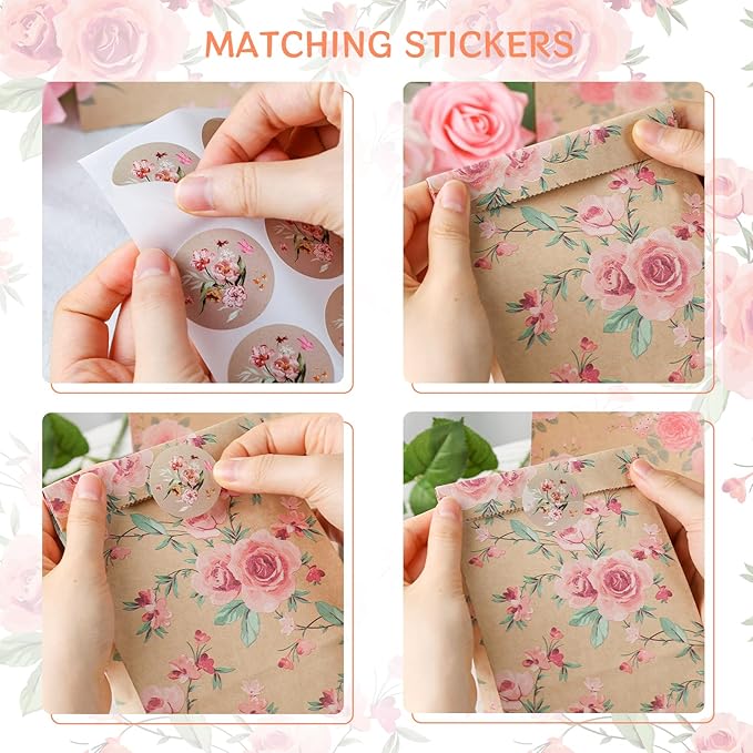 VGOODALL 36 Pack Gift Bags with Stickers, 4.7x3.1x8.7 Inch Floral Party Favor Treat Bags for Wedding Baby Shower Birthday Bulk Gift Packaging Supplies