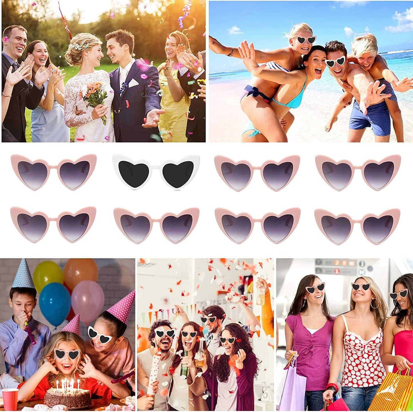 AEAHALY Pink White Black Heart Sunglasses for Women Vintage Bride Heart Shaped Sunglasses Wedding Party Accessories