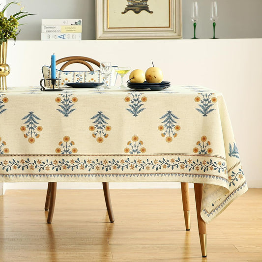 ISAENNE Designer French Pale Yellow Table Cloth for Rectangle Table,Linen Floral Tablecloth,Wrinkle Resistant Decor Tablecloths for Dining Thanksgiving Banquet Kitchen,55"*79"-Estevan A