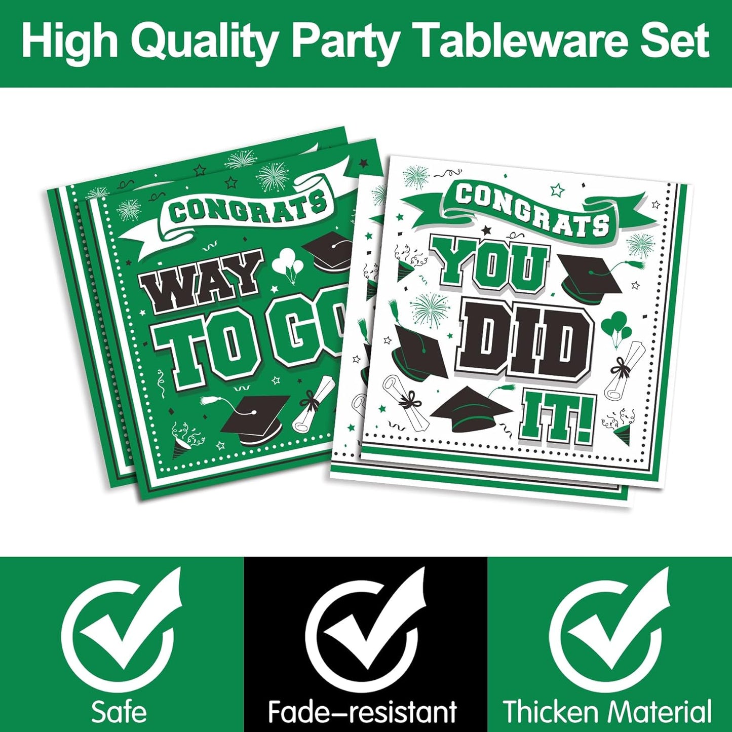Graduation Decorations Class of 2025 - Graduation Party Supplies 2025 Include Plates, Cups, Napkins, Cutlery, 24 Guests (Green)