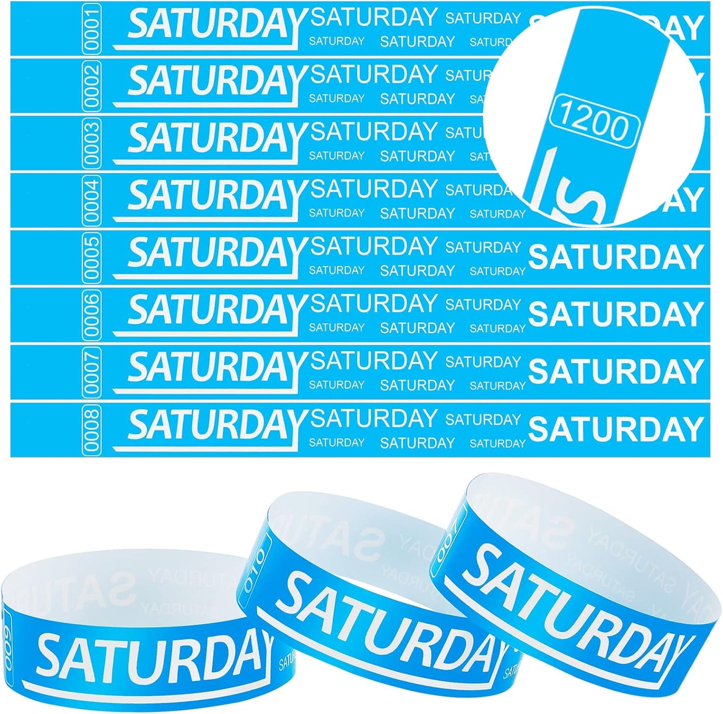 Henoyso 1200 Pcs Paper Wristbands Event Wristbands Numbered Waterproof Wrist Bands for Events Day of The Week Paper Bracelets Wrist Bands for Adult Concert Festival Party(Blue)