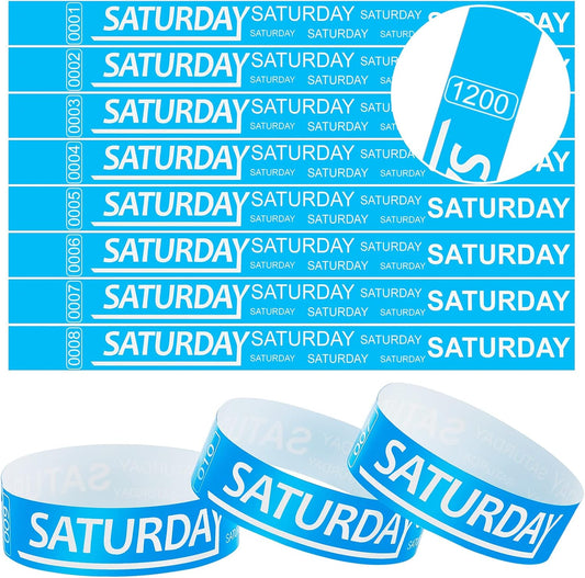 Henoyso 1200 Pcs Paper Wristbands Event Wristbands Numbered Waterproof Wrist Bands for Events Day of The Week Paper Bracelets Wrist Bands for Adult Concert Festival Party(Blue)
