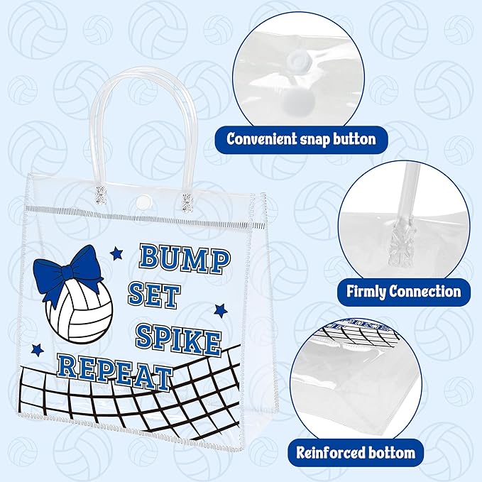 H1vojoxo Volleyball Goodie Gift Bags - 24PCS Volleyball Clear PVC Gift Bags for Team with Handle Bulk Reusable Sport Party Favors Team Birthday Gifts Bag Treat Snack Bag End of Season Gifts Bag