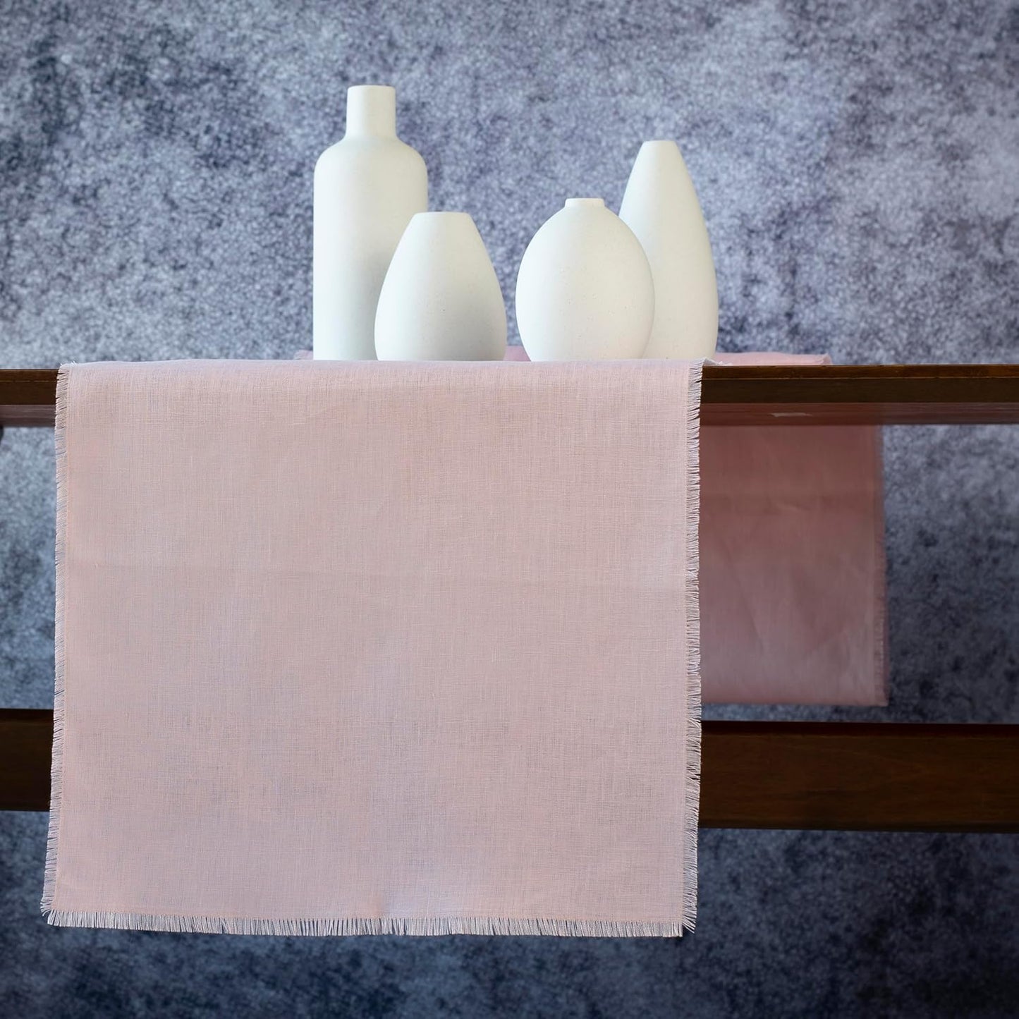 Pink Linen Table Runner with Fringe- 14x48 inches Long, 100% Pure Linen Runner for Table, Small Table Runner for Valentines Day, Spring and Summer –Thin but Luxury, Handmade