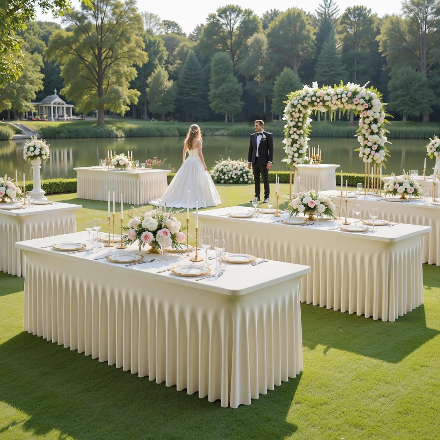 4 Pack Spandex Beige Fitted Table Cloth for 6ft Rectangle Tables Beige Stretch Tablecloth Table Covers Skirt Banquet Wrinkle Free Tablecloths for Parties Wedding