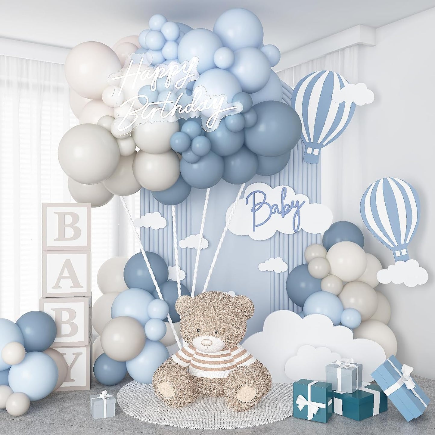 Dusty Blue Balloons Garland Arch Kit, Haze Blue Sand White Balloon Arch Kit, Pastel Blue Beige Balloon for Baby Shower Gender Reveal Birthday Engagement Wedding Bridal Shower Party Decorations