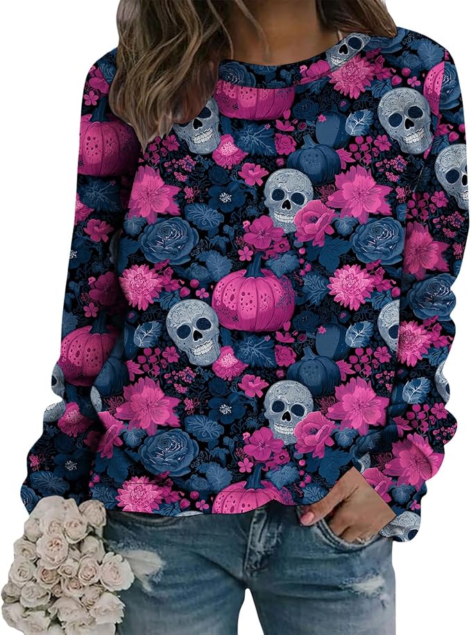 LIZALIG Pullover Cute Sweatshirt Orange Skeleton Fall Festive FunWomens Design Bat Holiday Party Outings Pumpkin Print
