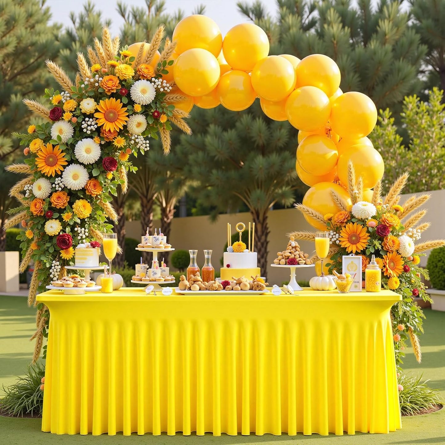 3 Pack Yellow Spandex Tablecloth for 8 Foot Rectangle Tables, Wrinkle Free Fitted Table Cloth Cover 8ft Yellow Stretchy Tablecloths with Skirt for Parties Weddings Birthday Banquet Baby Shower
