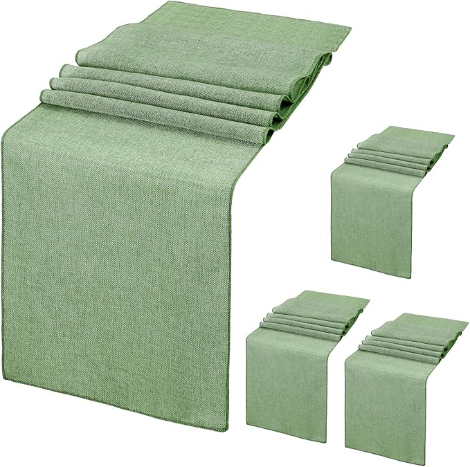 Light Green Burlap Table Runner 4 Packs Rustic Farmhouse Fabric 13x108inch Rolls Party Garden Birthday Holiday Home Kitchen Decor