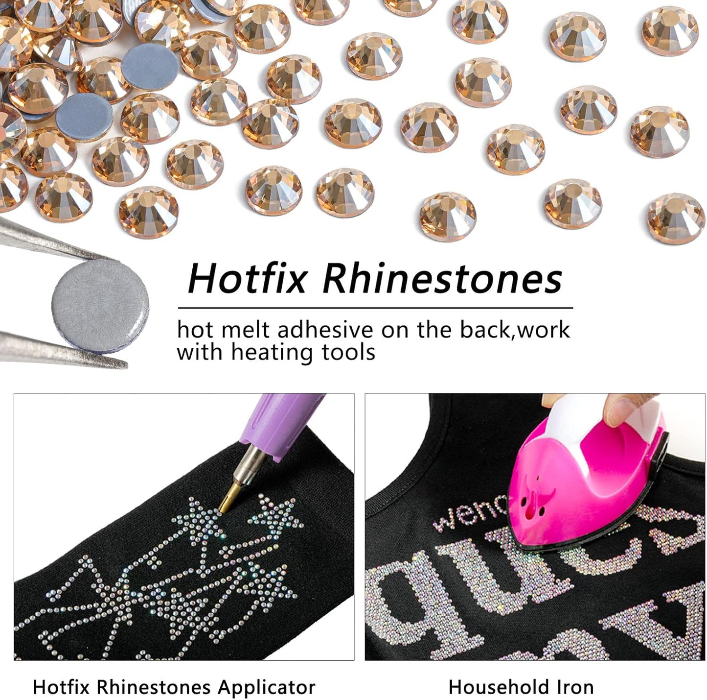 Beadsland Hotfix Rhinestones, 288pcs Crystal Rhinestones for Crafts Clothes DIY Decoration, Golden Shadow, SS34, 7.0-7.3mm